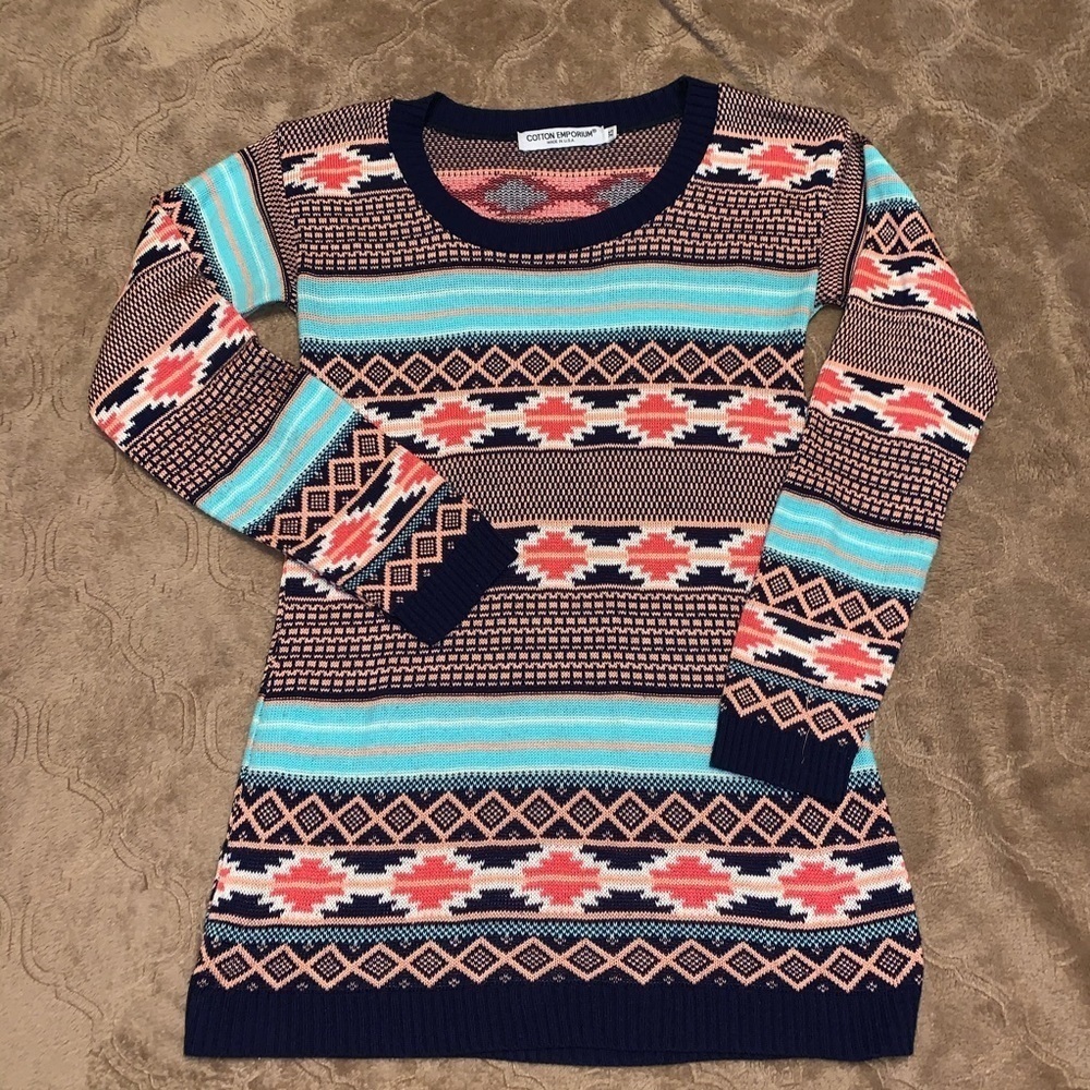 Cotton Emporium tribal striped sweater, XS